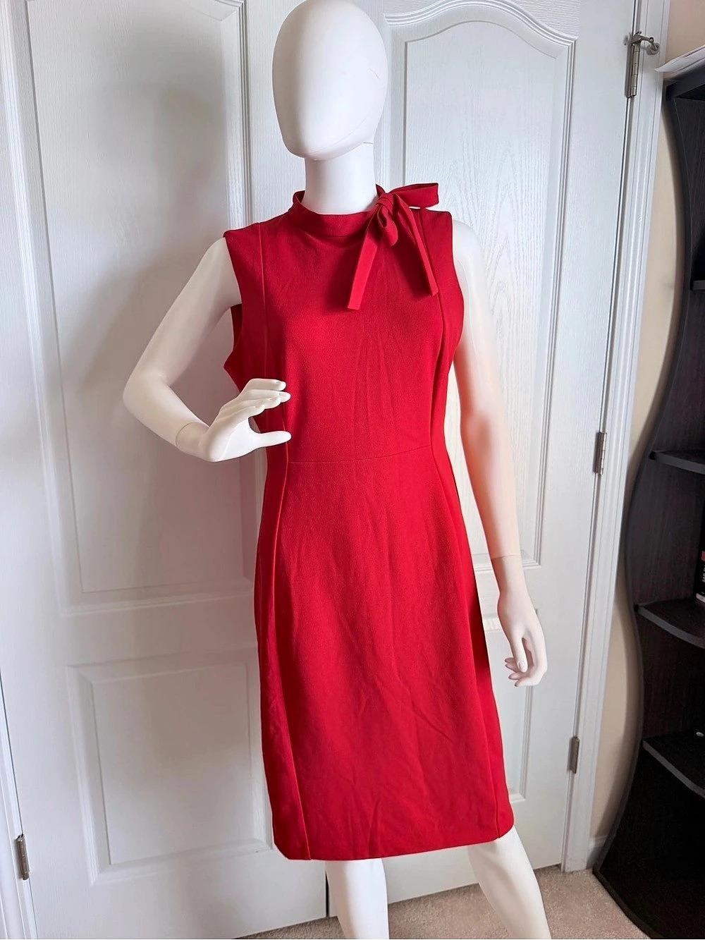 Calvin Klein Red Bow Neck Sleeveless Sheath Midi Dress Size 12